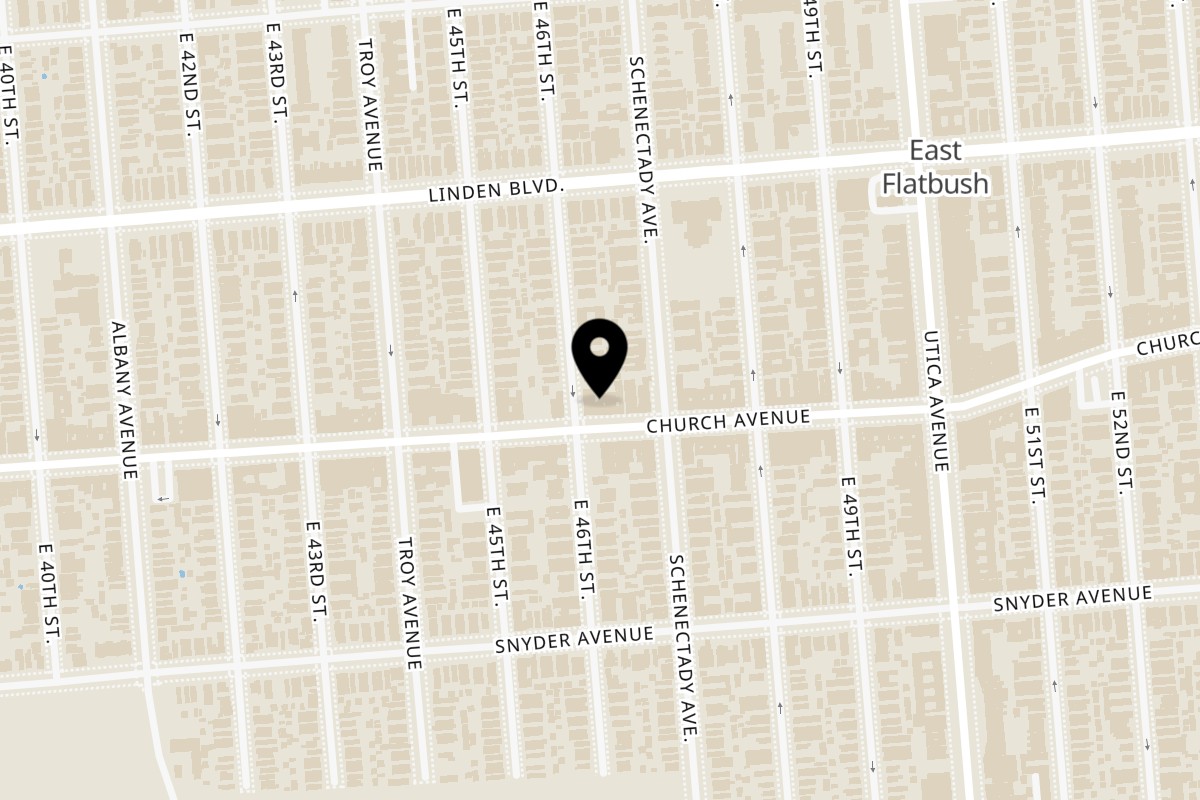 Map showing the location of Fried Chicken With The Sauce on 4605 Church Ave in Brooklyn
